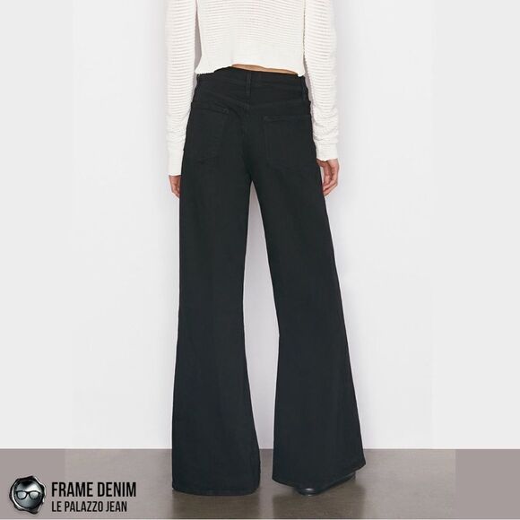 FRAME DENIM LE PALAZZO JEANS IN FILM NOIR DARKEST BLACK WIDE LEG TROUSERS NEW - Picture 5 of 16